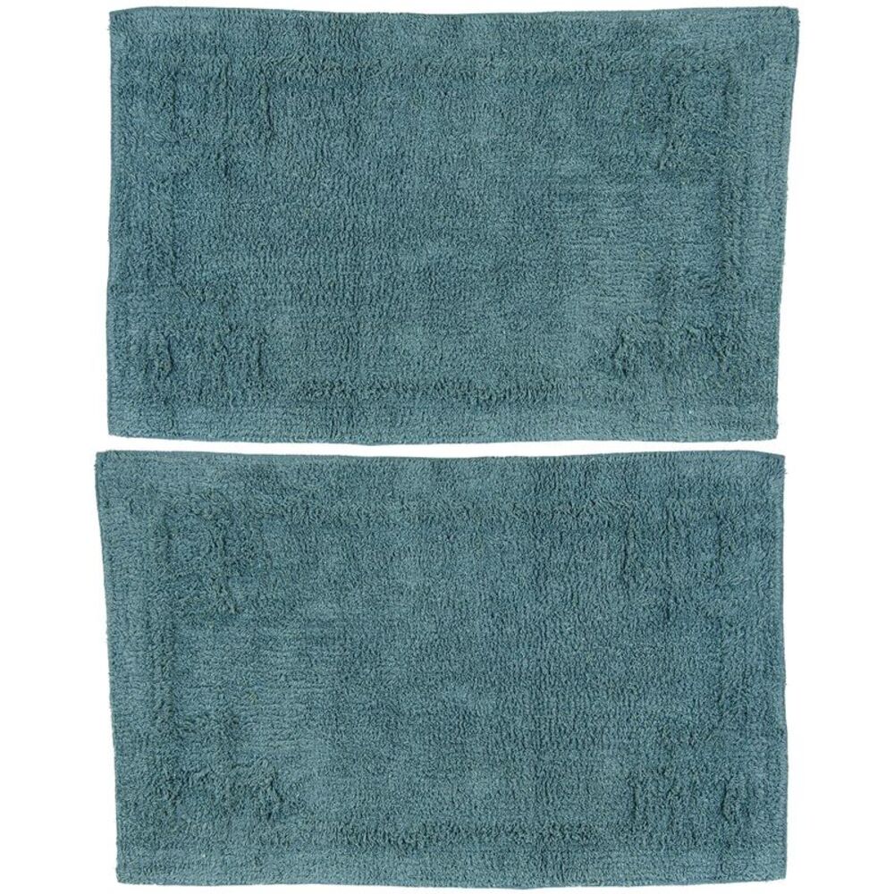Gold Coast Cotton Art Deco Border Peacock Blue Bath Rugs 28" x 18" Set of 2